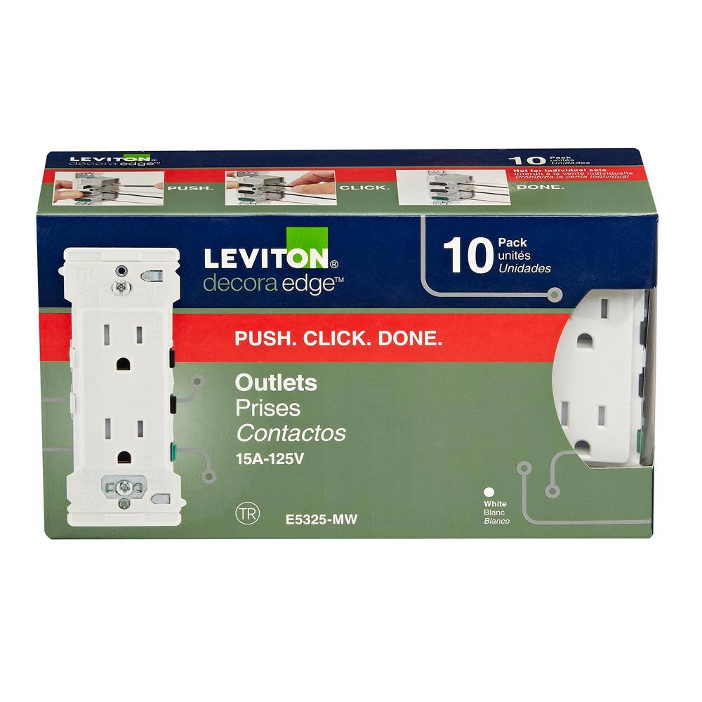 Leviton Decora Edge 15 Amp Tamper-Resistant Duplex Outlet 10-Pack White M02-E5325-0MW