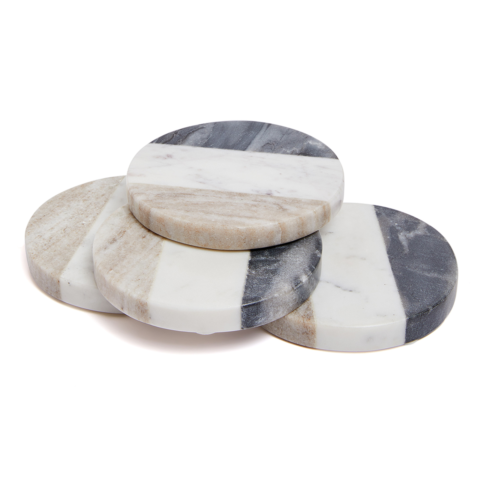 Lexi Home Round Genuine Marble Coasters with Inlay Design - Beige White