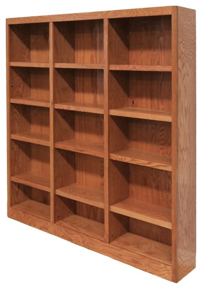 Home Square 72 quotTall 15 Shelf Triple Wide Wood Bookcase in Cherry   Set of 2   Transitional   Bookcases   by Homesquare  Houzz