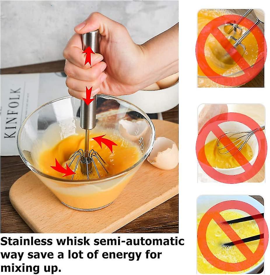 Stainless Whisks， Semi-automatic Hand Push Egg Beater Mixer， Just Pressing And Whisking Save Much Energy During Beating Mixing Stirring For Kitchen(1p