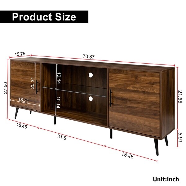 Media TV Stand and Entertainment Center for up to 65 inch TV with Adjustable Glass Shelf