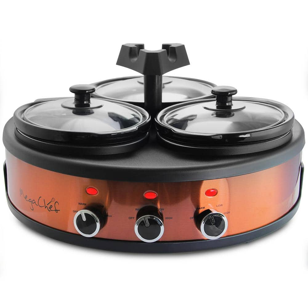 MegaChef Triple 4.5 Qt. Copper Slow Cooker with Glass Lids 985109462M