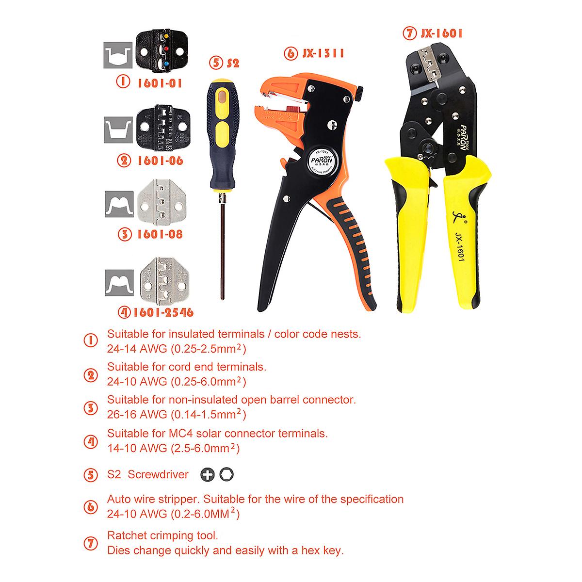 Paron Professional 4 In 1 Wire Crimper With Cord End Terminals Engineering Ratcheting Terminal Crimping Pliers Crimper Tool Kit With Automatic Duck-bi