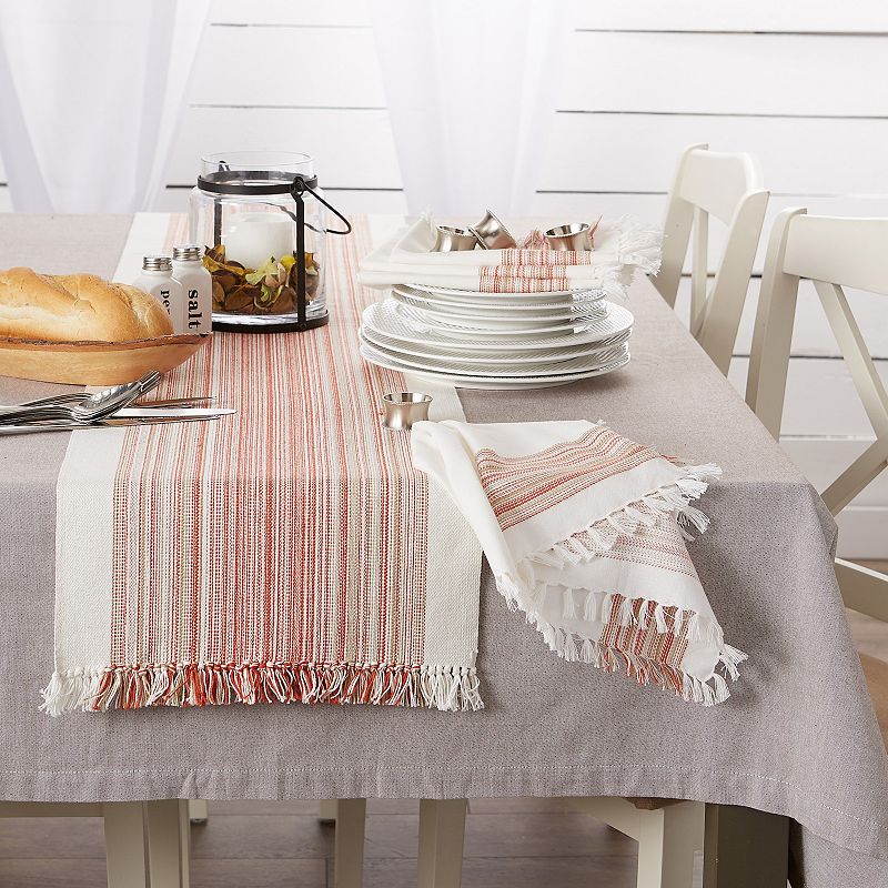 108 Table Runner with Fringed Red Stripes Design