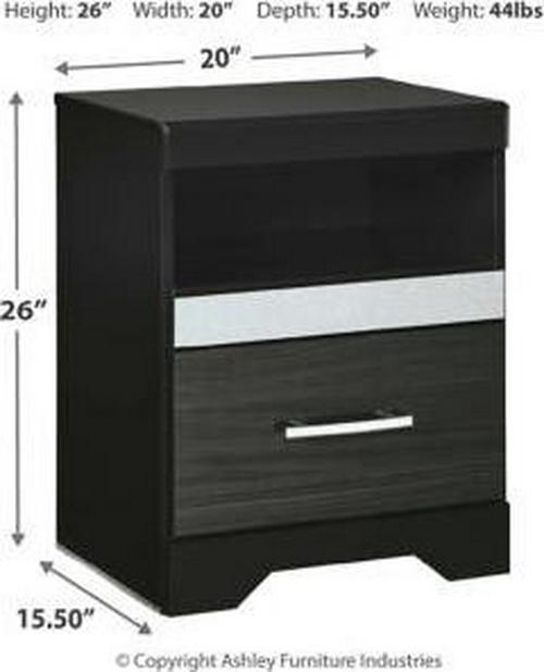 Signature Design by Ashley Starberry Glam 1 Drawer Nightstand with 2 Slim-Profile USB Charging Stations and Silvertone Glitter Accents， Black