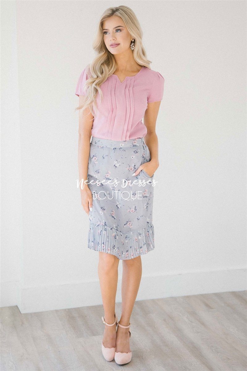 Dusty Lilac & Pink Pleated Hem Skirt