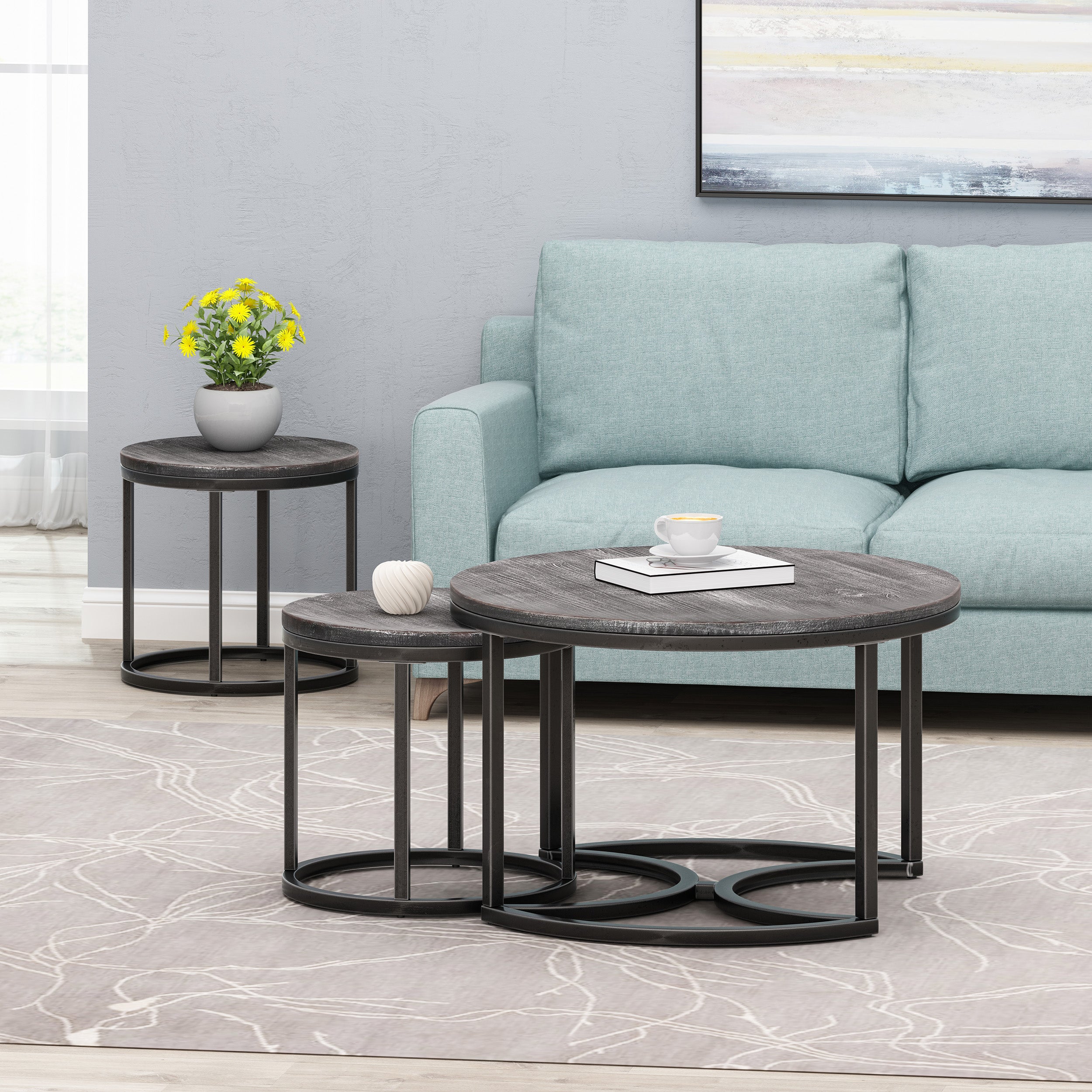 Pia Modern Industrial Coffee Table Set