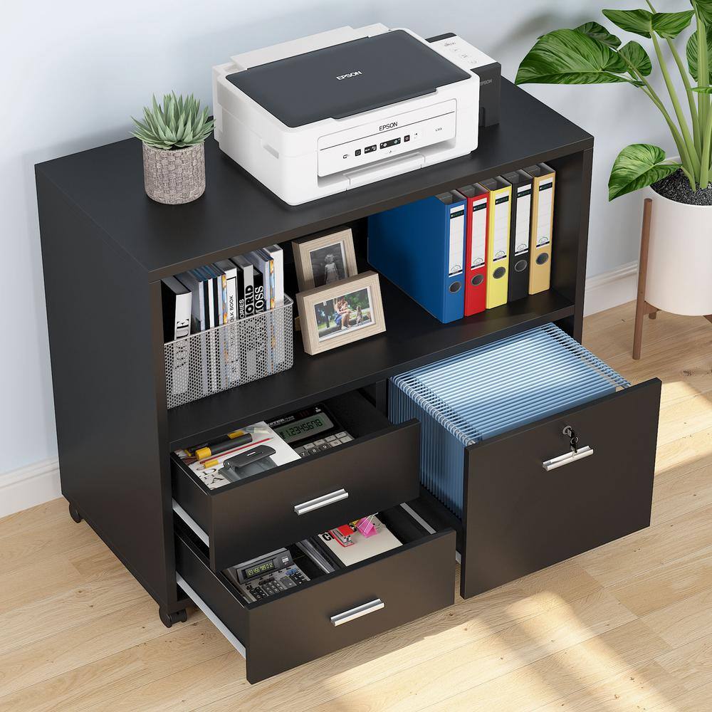 TRIBESIGNS WAY TO ORIGIN Fagan Black Mobile Engineered Wood File Cabinet with 3 Drawers HD-F1357