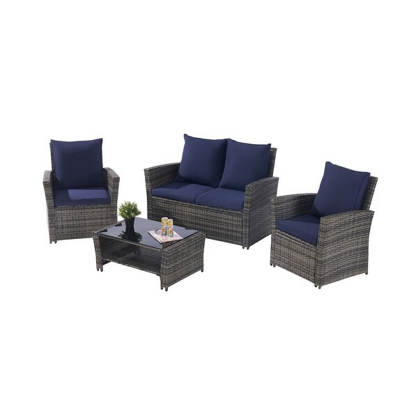 4 PCS Outdoor Patio Furniture Rattan Wicker Set for 4