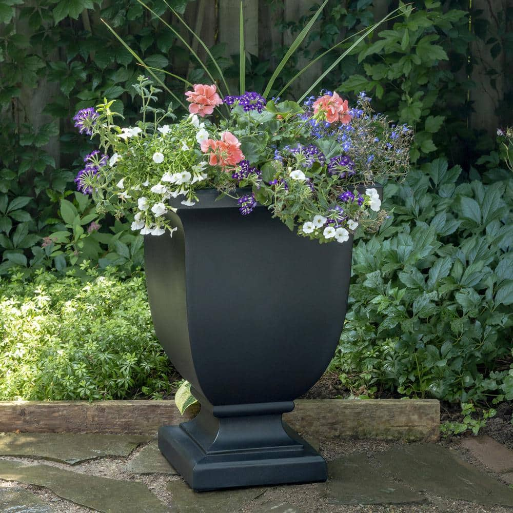 Mayne Augusta 26 in. Tall Self-Watering Black Polyethylene Planter 5894-B