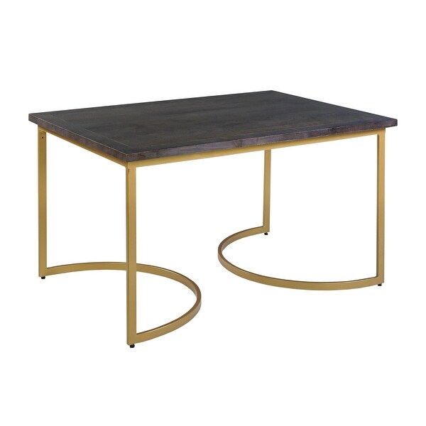 38 Inch Rectangle Metal Nesting Coffee Table - 3 Pcs Set for iving Room， Home， Office， Dark Brown， Gold