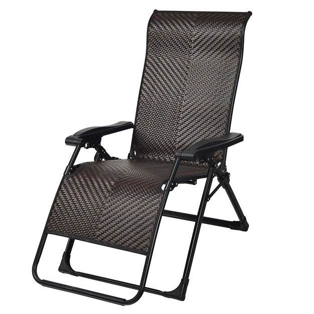 Tangkula 2 piece Patio Rattan Wicker Recliner Chair Zero Gravity Folding Chaise Lounger