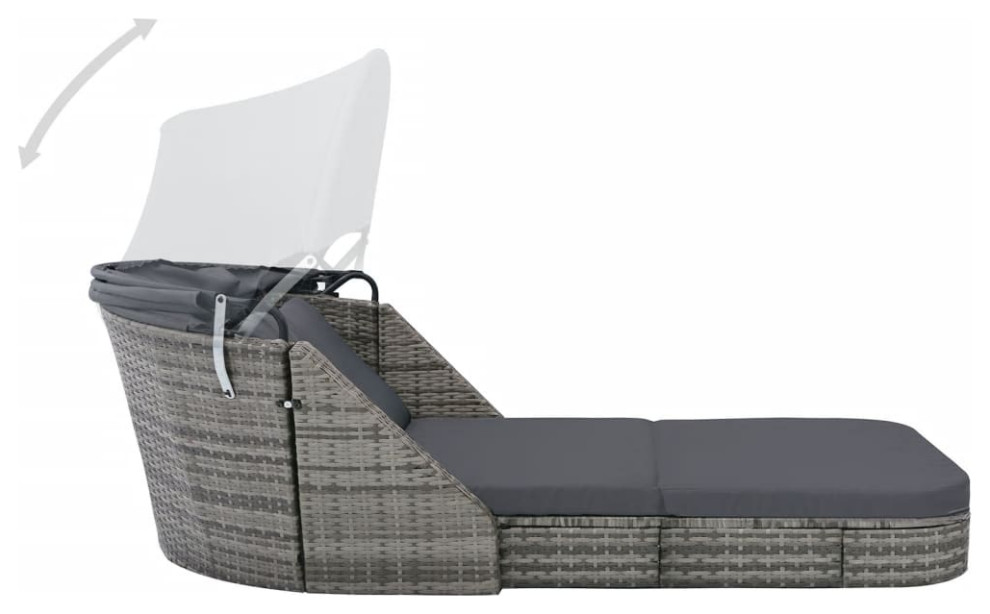 vidaXL Patio Lounge Chair with Cushion and Canopy Sunbed Anthracite Poly Rattan   Tropical   Outdoor Chaise Lounges   by Virventures  Houzz