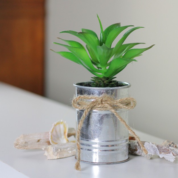 Tropical Artificial Foliage In Tin Planter - Green/silver