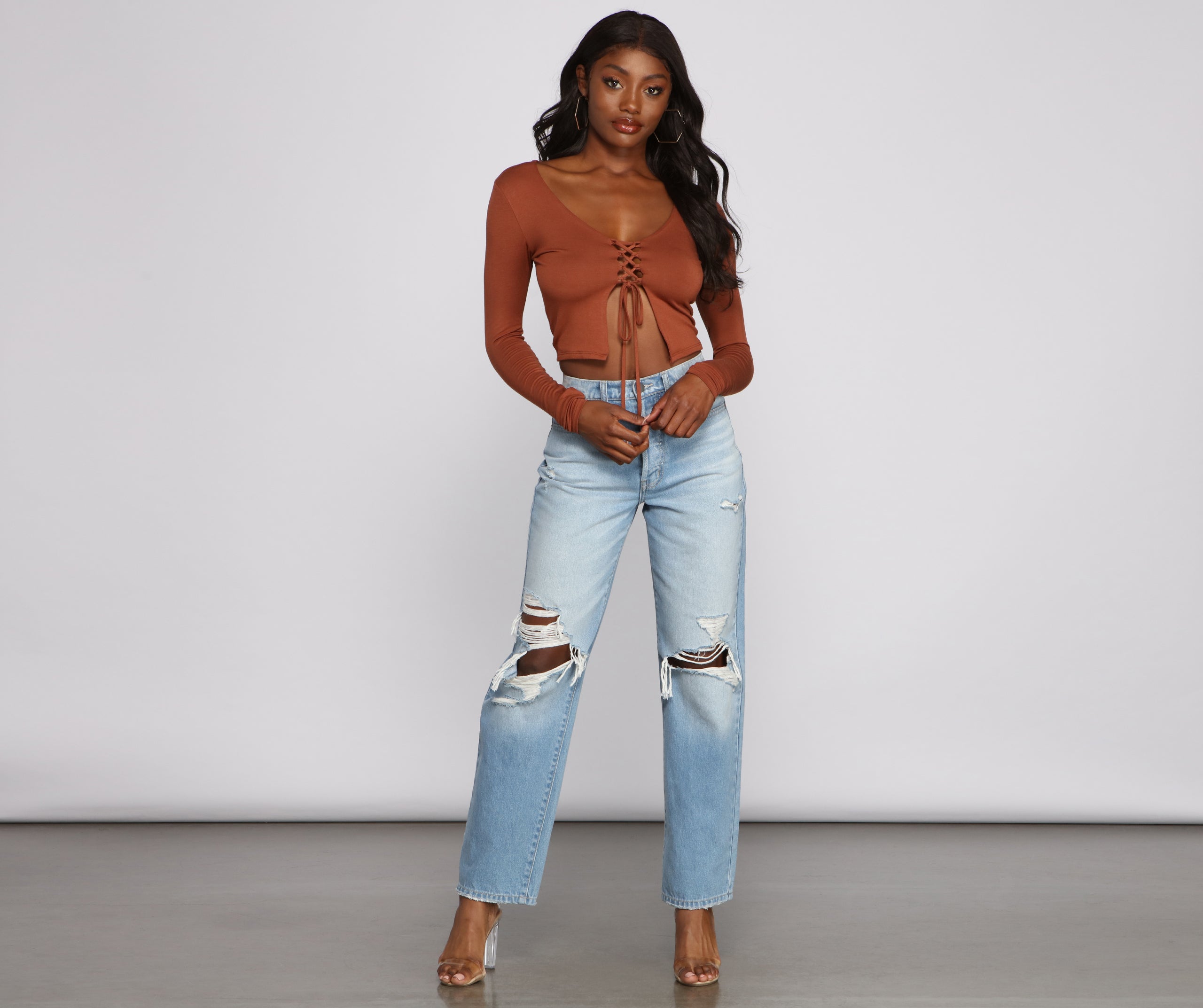 Basic Lace-Up Crop Top