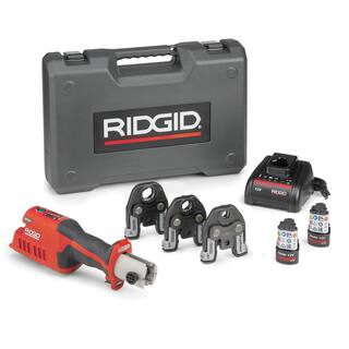 RIDGID RP 241 Compact Inline Press Tool Kit Includes 3 ProPress Jaws (12 in. 34 in. 1 in.) 2-12V Batteries Charger + Case 57373