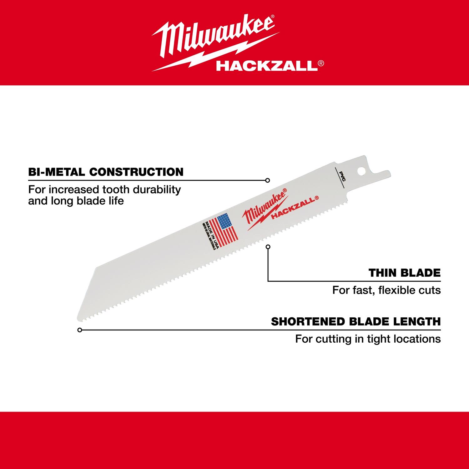 MW M12 6 in. Bi-Metal HACKZALL Reciprocating Saw Blade 14 TPI 5 pk