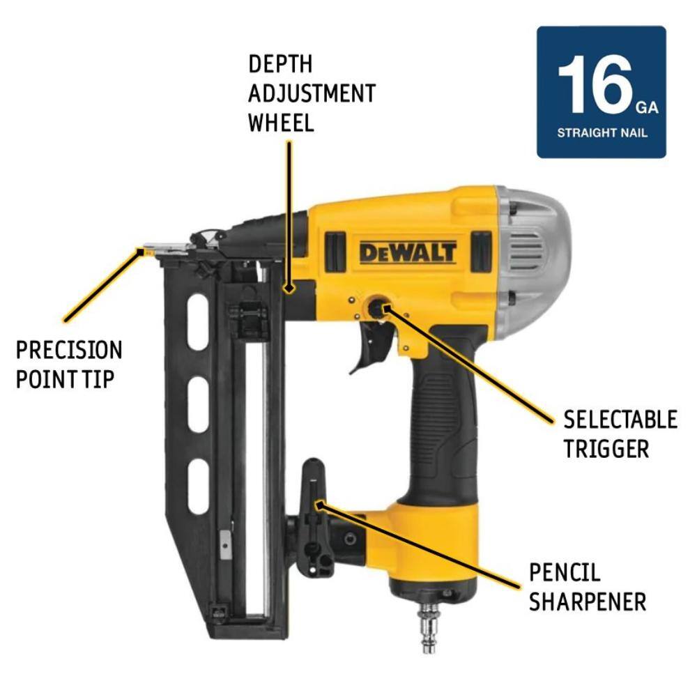 DW Pneumatic 16-Gauge 2-12 in. Nailer and 2 in. x 16-Gauge Straight Finish Nails (2500 Per Box) DWFP71917W16200