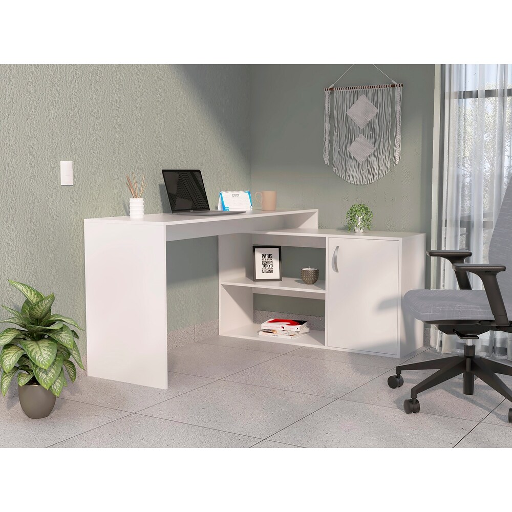 L Shaped Computer Desk with Storage Cabinet File Cabinet  Large Executive Office Desk with Shelves for Home Office Study  White