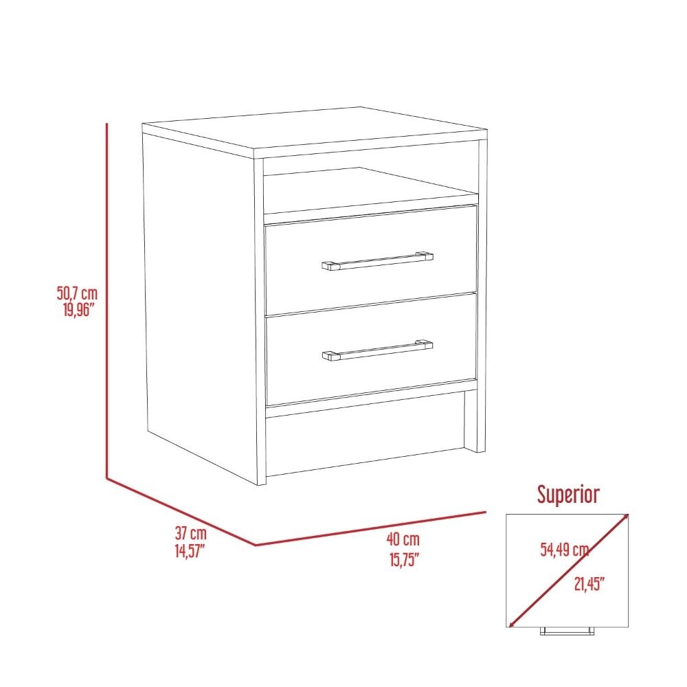 TUHOME Eter 2 Drawer Nightstand End Table with Metal Handles and Open Shelf