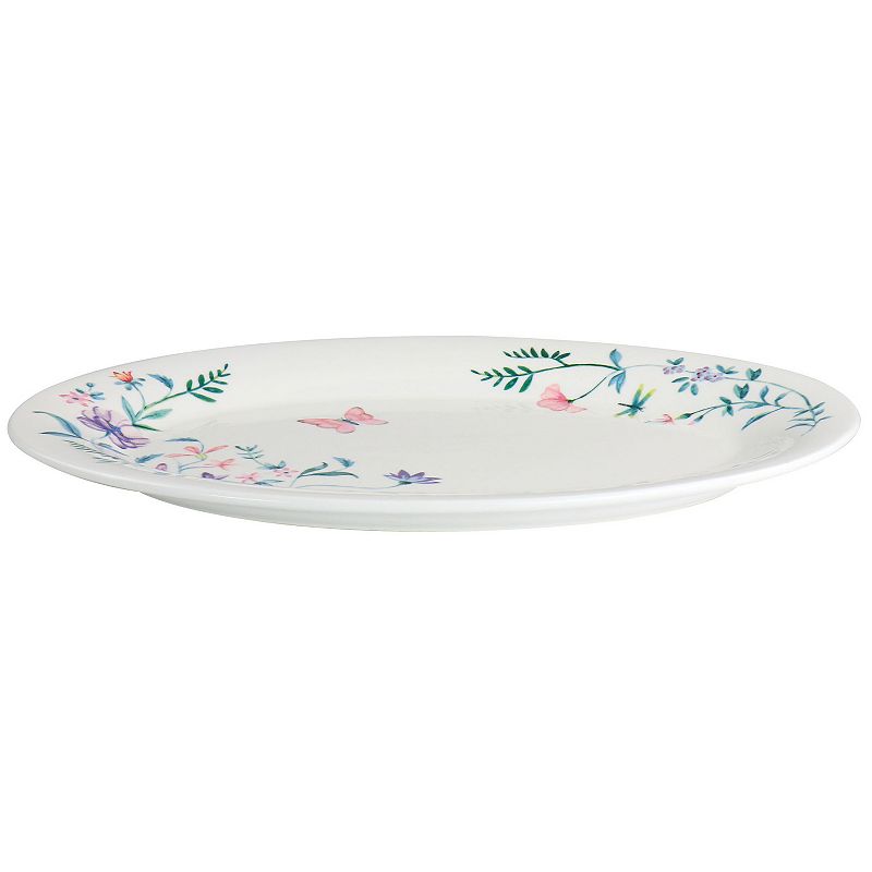 Gibson Everyday Butterfly Floral 2 Piece Fine Ceramic Platter and Dinner Bowl Set in White and Floral