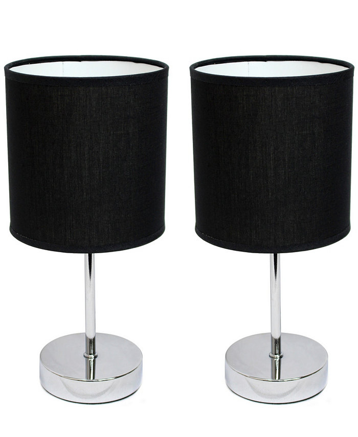 All The Rages Simple Designs Chrome Mini Basic Table Lamp with Fabric Shade 2 Pack Set