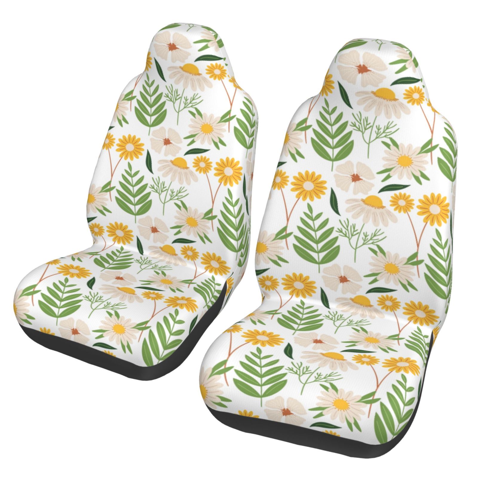 TEQUAN Front Seat Covers， Flower Decorative Pattern 2 Piece Car Seat Cover Fit Most Car SUV Truck Van