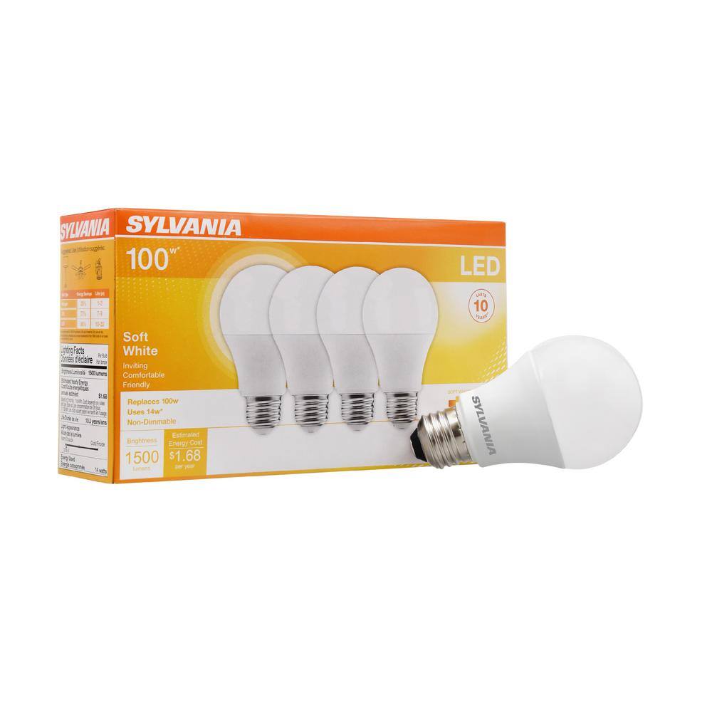 Sylvania 14-Watt (100-Watt Equivalent) A19 LED Light Bulb in 2700K Soft White Color Temperature (4-Pack) 78101