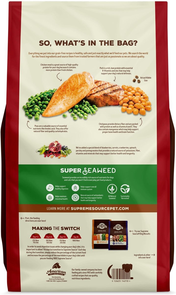 Supreme Source Grain-Free Pork， Peas and Wild Boar Recipe Dry Dog Food