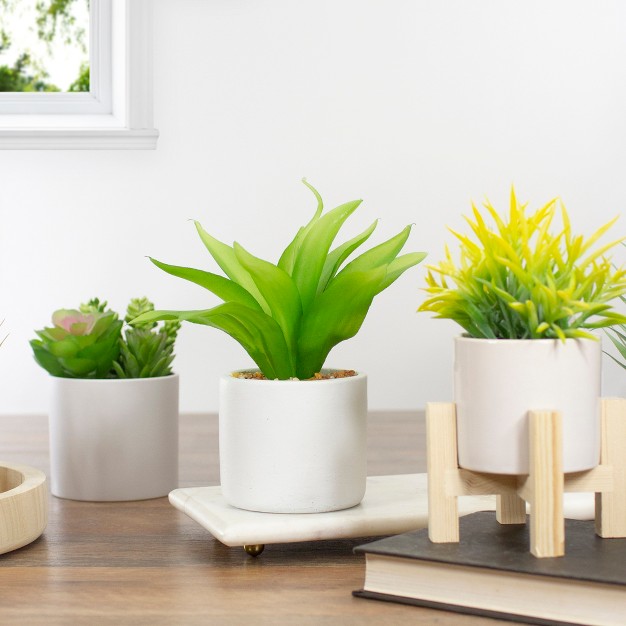 Green Artificial Aloe Plant In A White Pot