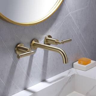 IHOMEadore Double Handle Wall Mounted Bathroom Faucet in Brushed Gold JK-RWBF60007GB