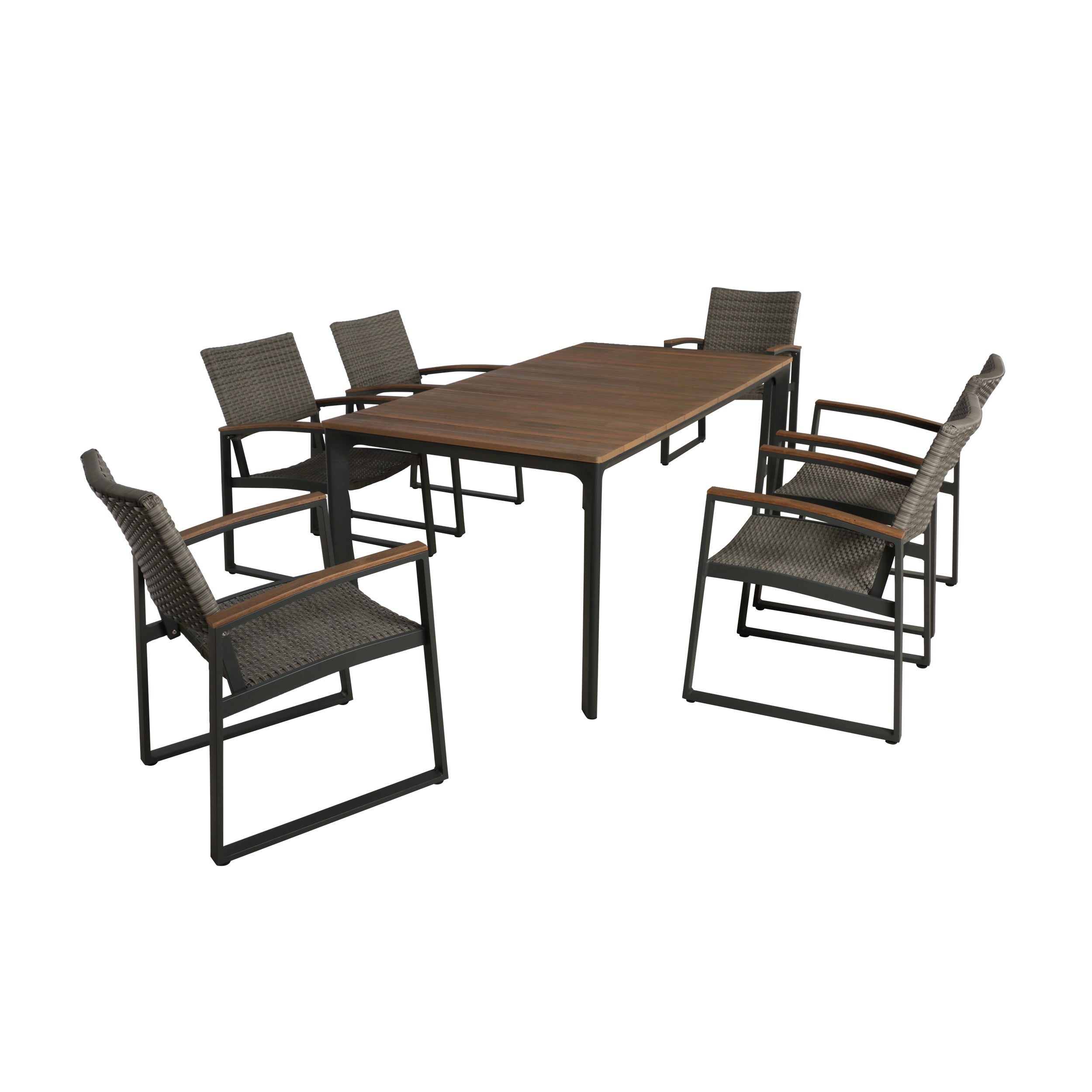 Jace Outdoor 7 Piece Aluminum & Wood Dining Set