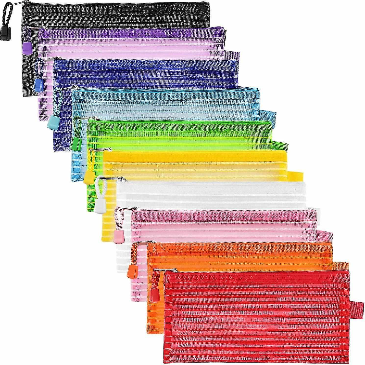 10 Pack Zipper Mesh Pouch Pencil Pouch Multicolor Pen Bag Multipurpose For Office Supplies Travel St