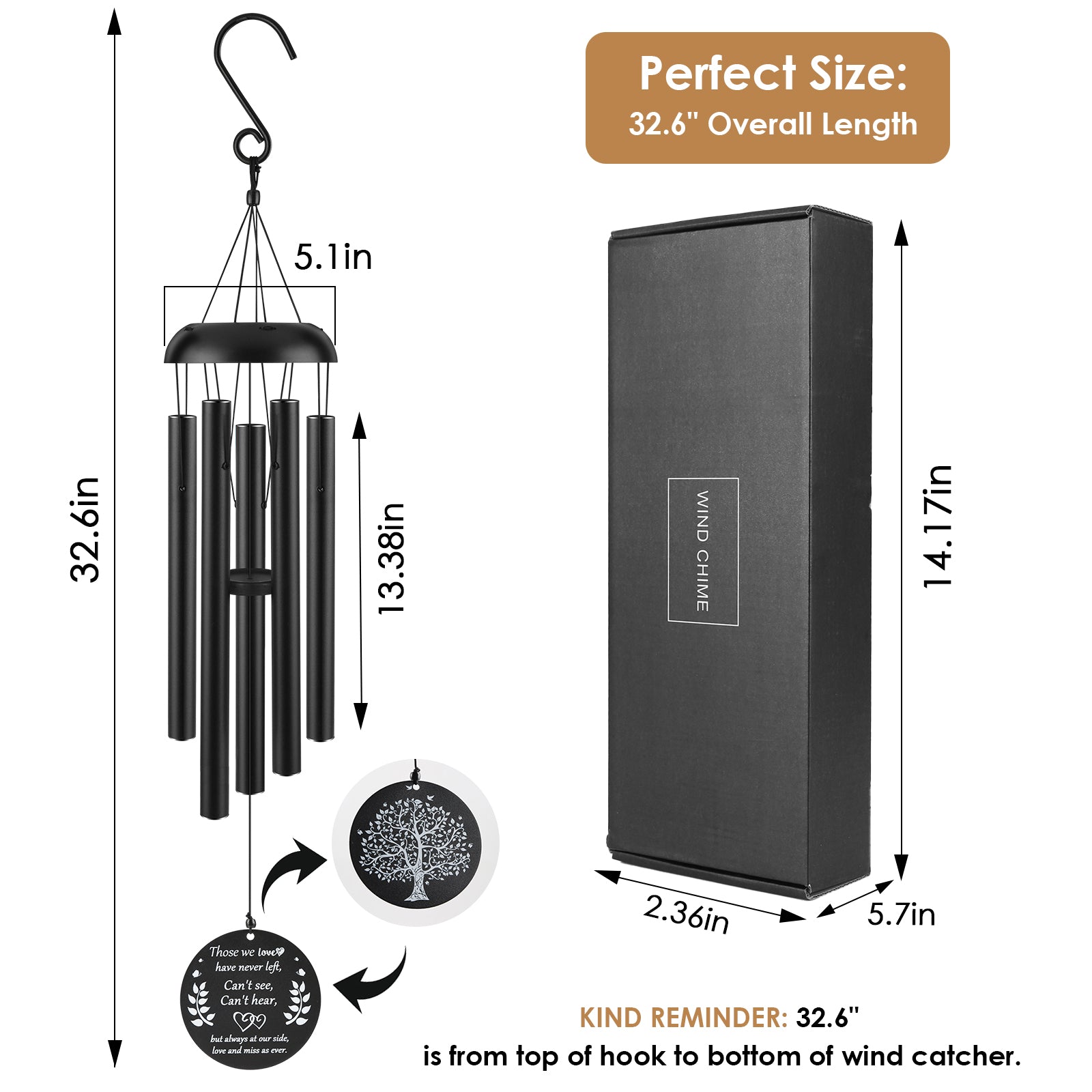 Sympathy Wind Chimes Soothing Melodic Tones Memorial Wind Chimes for Loss of a Loved One Prime Sympathy/Memorial Gift 32 Inches