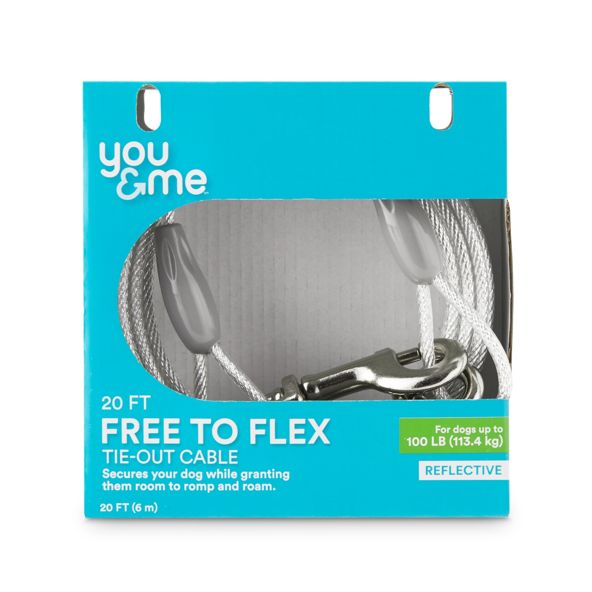 YOU  ME Free-To-Flex Reflective Tie-Out Cable for Dogs Up to 100 lbs.， 30' L， Large