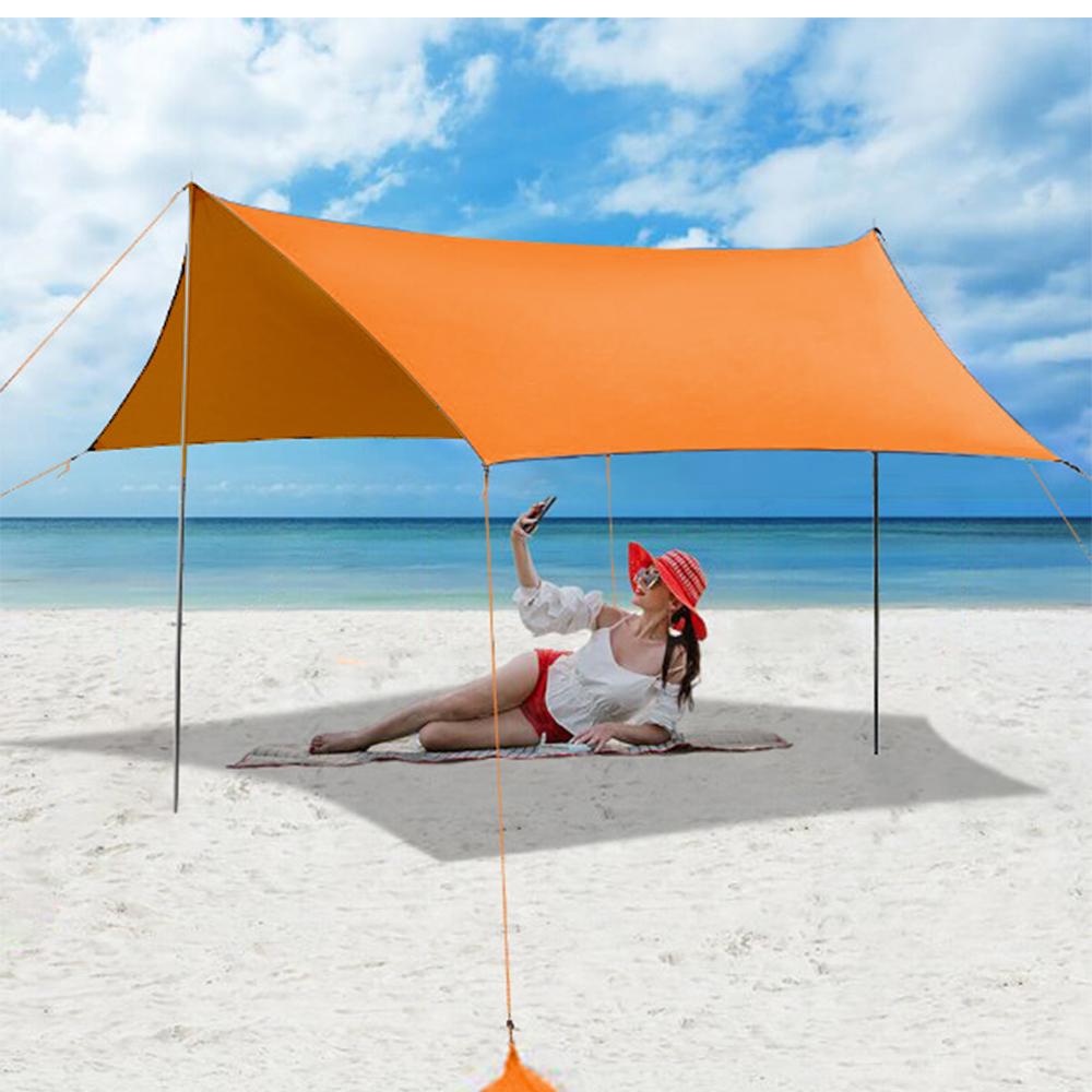 SUGIFT 10x10and#8242; Sunshade Beach Tent Canopy with Sandbags Portable Sun Shelter， Orange