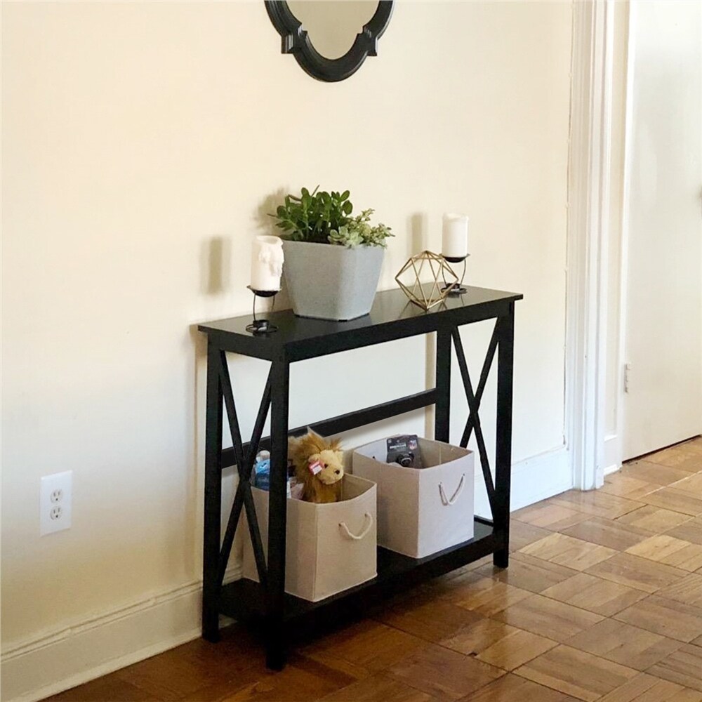 Yaheetech 2 Tier X Design Console Table Console Tables for Entryway