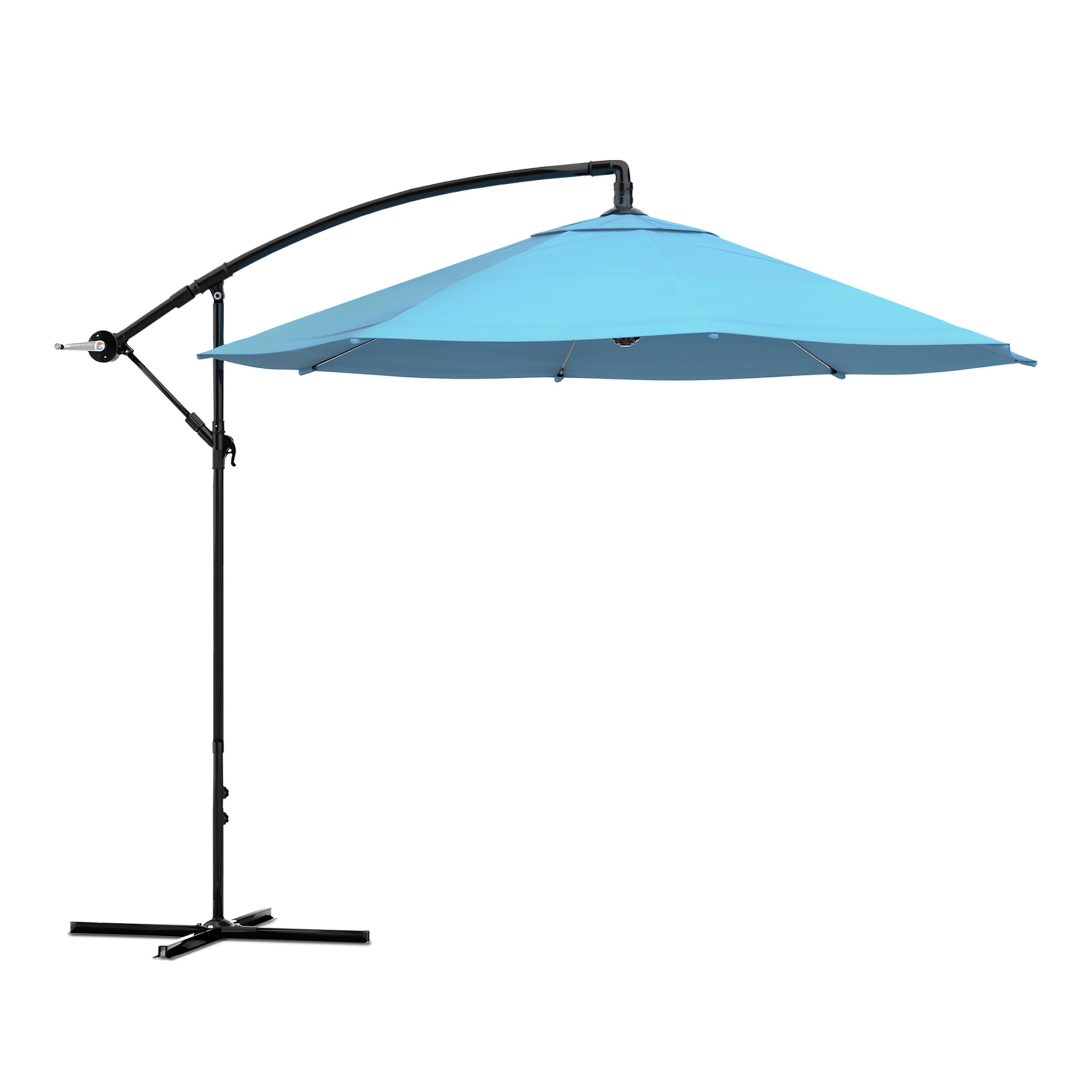 Patio Umbrella, Cantilever Hanging Outdoor Shade, Easy Crank and Base for Table, Deck, Balcony, Porch, Backyard, Pool 10 Foot by Pure Garden (Blue)