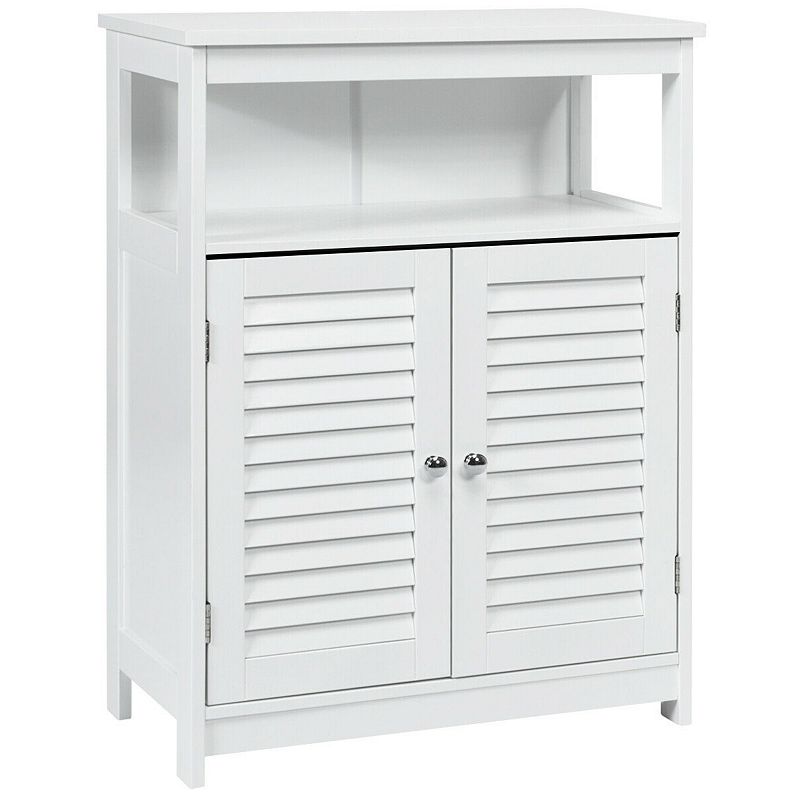 Wood Freestanding Bathroom Storage Cabinet With Double Shutter Door