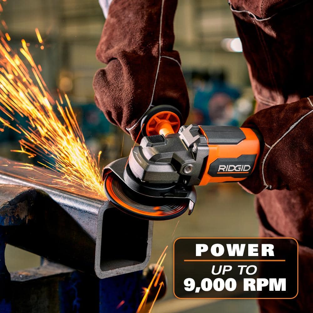 RIDGID 18V Brushless Cordless 4-1/2 in. Paddle Switch Angle Grinder with (2) 4.0 Ah Batteries, Charger, and Bag R86047B-AC93044SBN