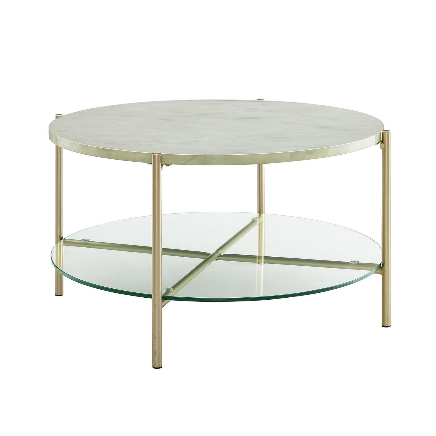 Manor Park MidCentury Round Coffee Table White Marble