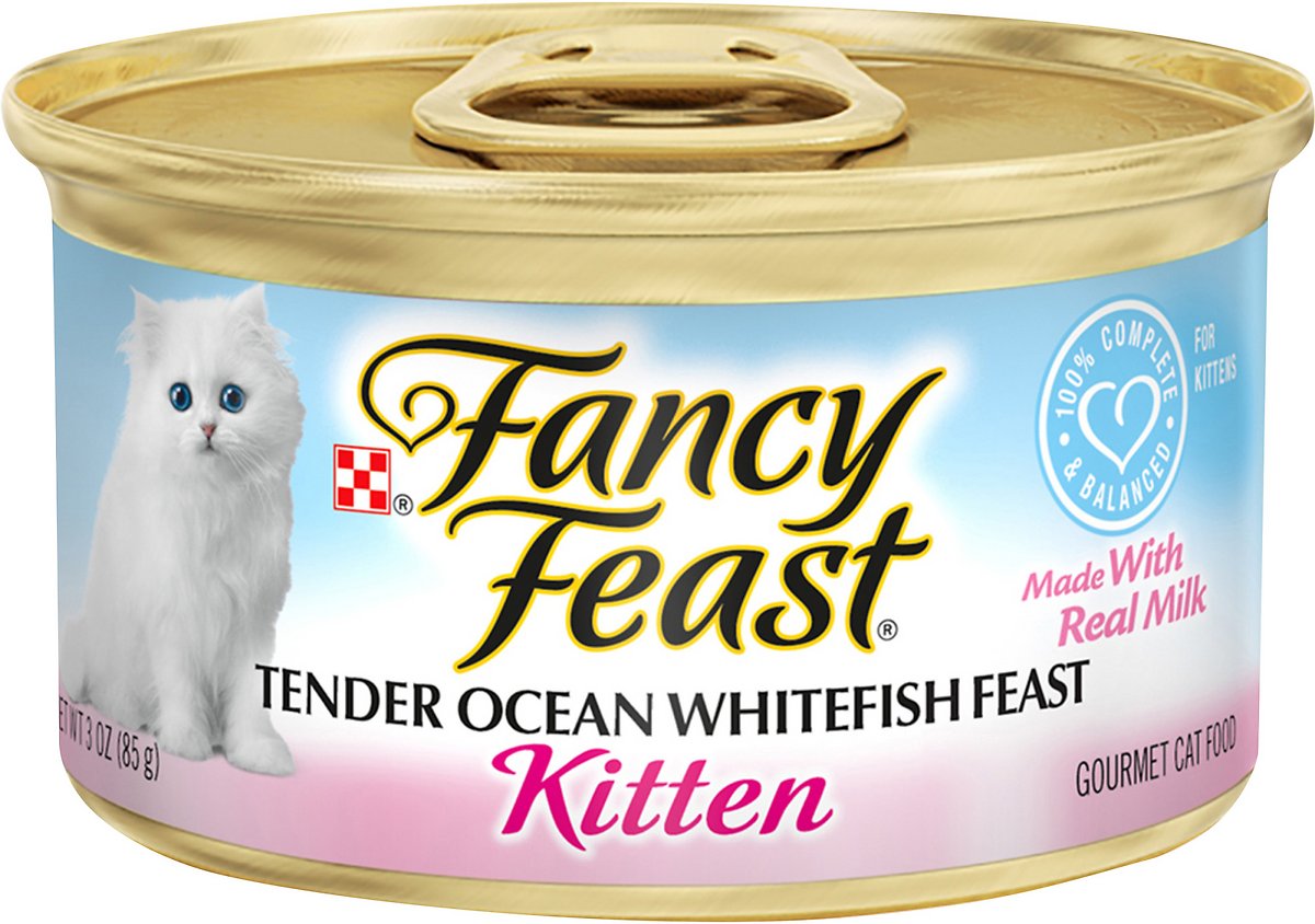 Purina Fancy Feast Wet Kitten Food， Tender Ocean Whitefish Feast - (24) 3 oz. Cans