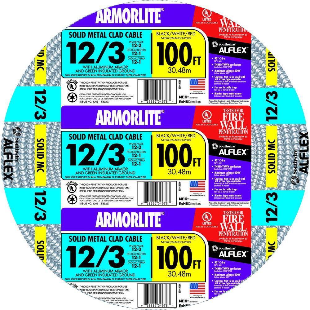 Southwire 123 x 100 ft. Solid CU MC (Metal Clad) Armorlite Cable 68583423