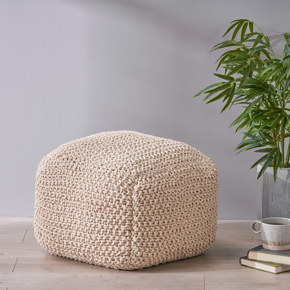 Knitted Cotton Pouf   Contemporary   Footstools And Ottomans   by Imtinanz  LLC  Houzz