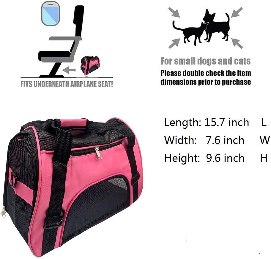 TIYOLAT Pet Carrier Bag， Airline Approved Duffle Bags， Pet Travel Portable Bag Home for Little Dogs， Cats and Puppies， Small Animals （Small-pink）