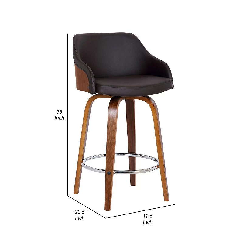 26 Inch Wooden and Leatherette Swivel Barstool， Brown