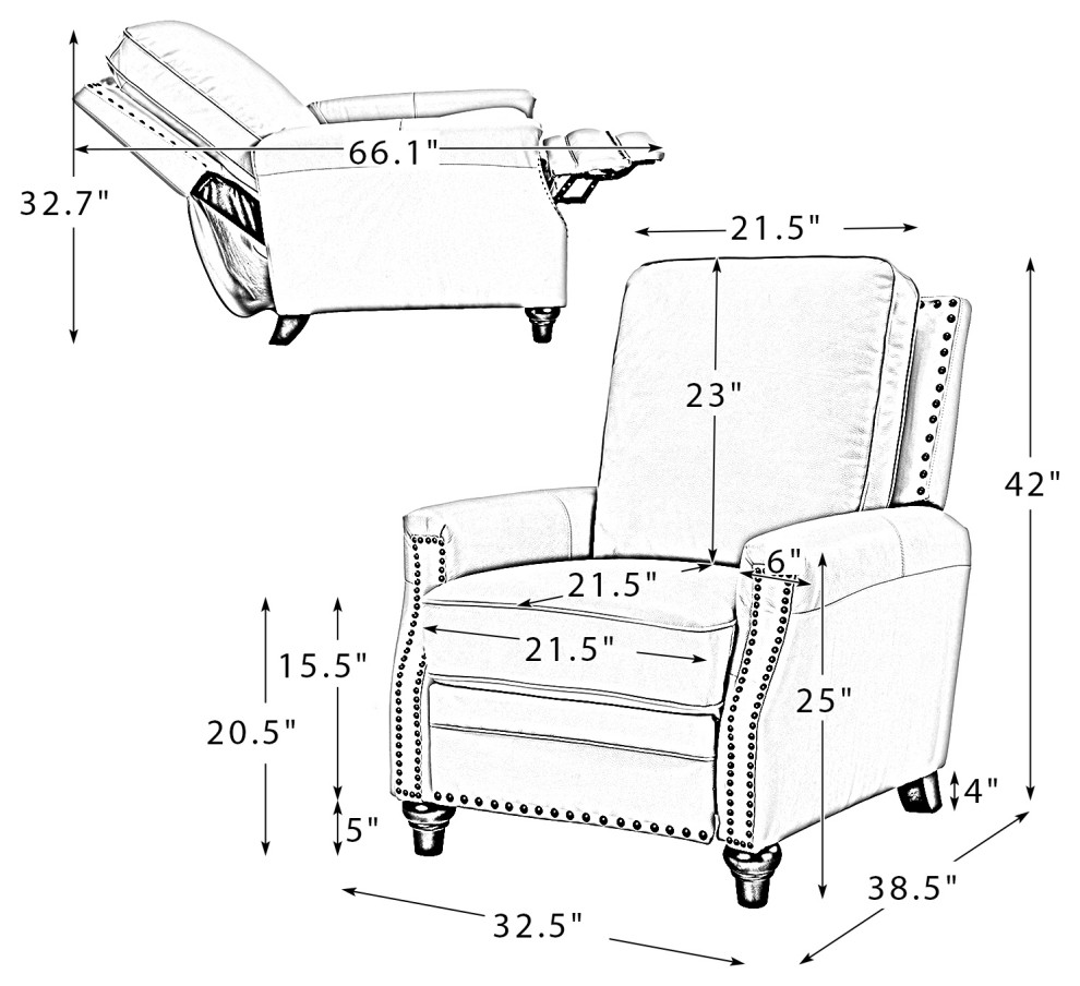 Genuine Leather Recliner With Nailhead Trim Set of 2   Traditional   Recliner Chairs   by Karat Home  Houzz
