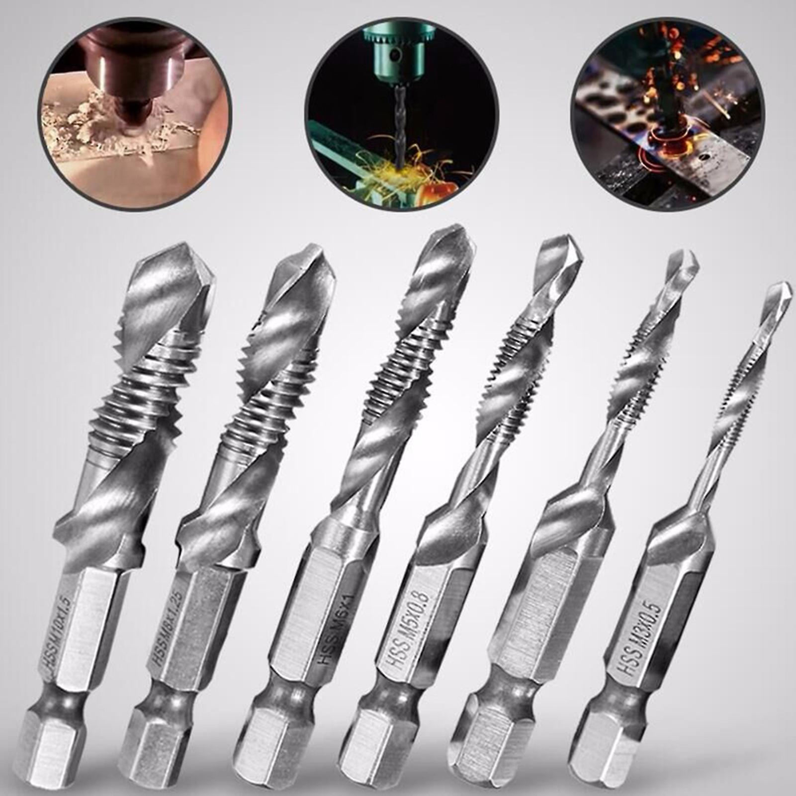 Hexagonal Shank Drilling And Tapping One Compound Wire Tapping Tap Drill Bits High Speed Steel Multifunctional One Compound Tap 6-piece Set 4341 Tap S