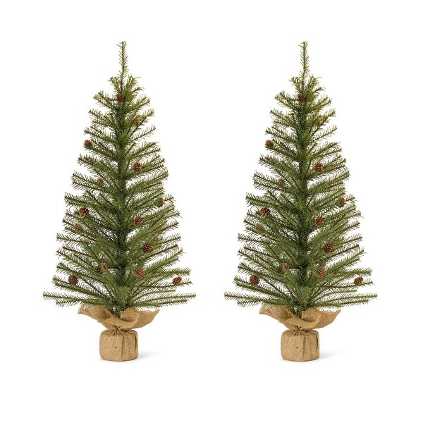 Pine Tree with Burlap Bag Base and Pinecone Accents (Set of 2)