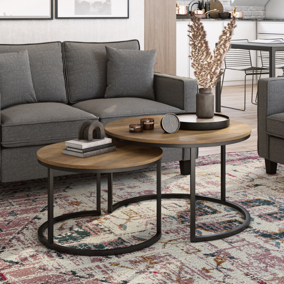 CorLiving Fort Worth Brown Wood Grain Finish Nesting Coffee Table   Industrial   Coffee Table Sets   by CorLiving Distribution LLC  Houzz